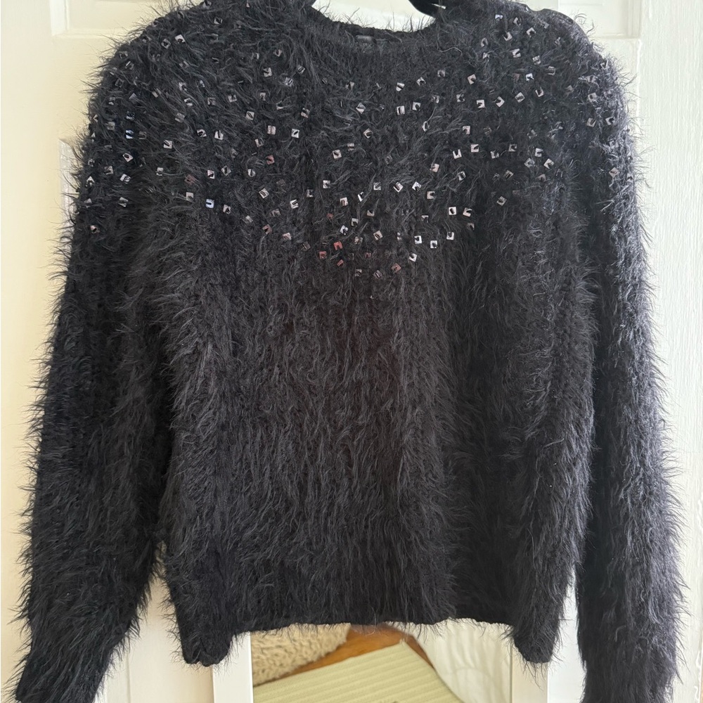 Black Crew Neck Sweater with Sparkly Embellishments